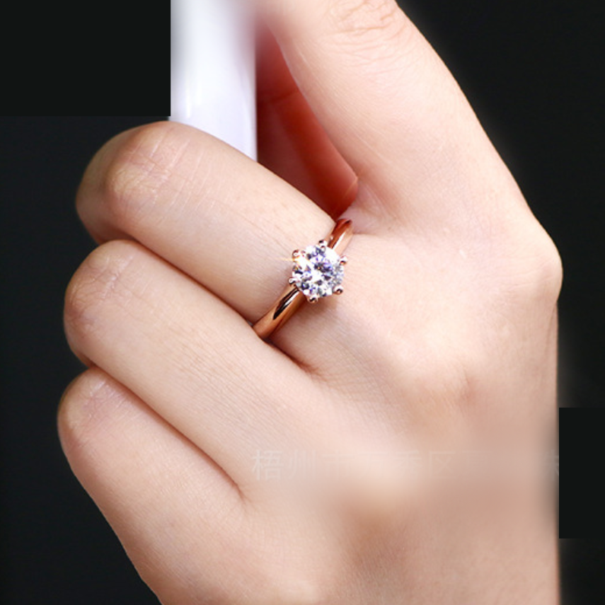 Roségold-Verlobungsring mit 6 Zinken und 1 Karat Moissanit-Diamant im Rundschliff, S925