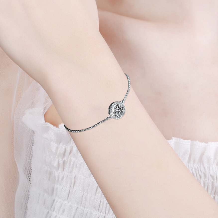 Round Cut Halo 1 Carat Moissanite Diamond S925 Bracelet