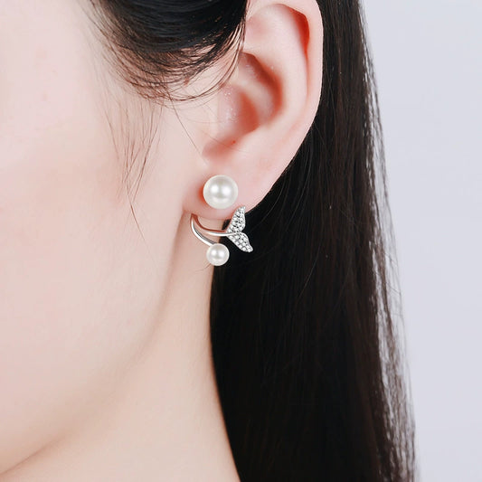 Phoebe Mermaid 2-Way Twin Pearl & Moissanite Stud Earrings — Moisza