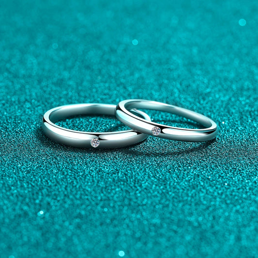 White Classic 0.02 Carat Moissanite Diamond S925 Band as Couple Rings, Promise Rings or Matching Wedding Bands