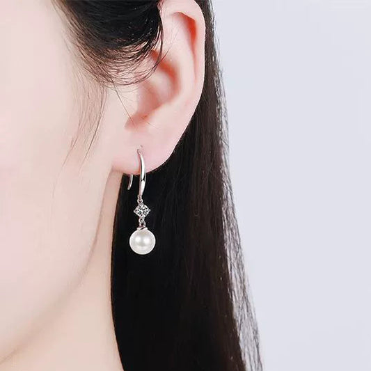Phoebe Solitaire Round 0.6 Carat Each Pearl & Moissanite Hook Earrings — Moisza