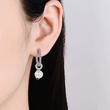Phoebe Pavé Circle-Drop Pearl & Moissanite Hoop Earrings — Moisza