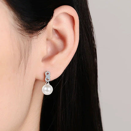 Phoebe Pavé Pearl & Moissanite Drop Stud Earrings — Moisza