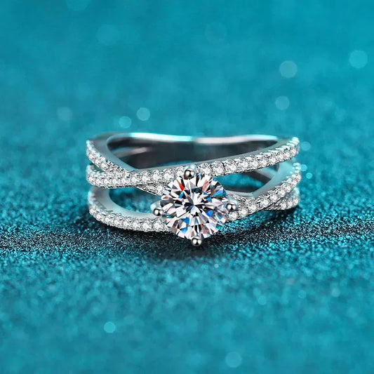 Cross Over Pave Twisted Solitaire 1 Carat Moissanite S925 Engagement Ring