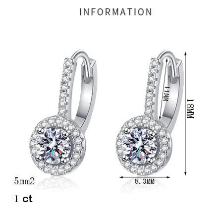 Round Cut Halo 0.5 Carat Moissanite Diamond Platinum-Plated S925 Pave Leverback Earrings