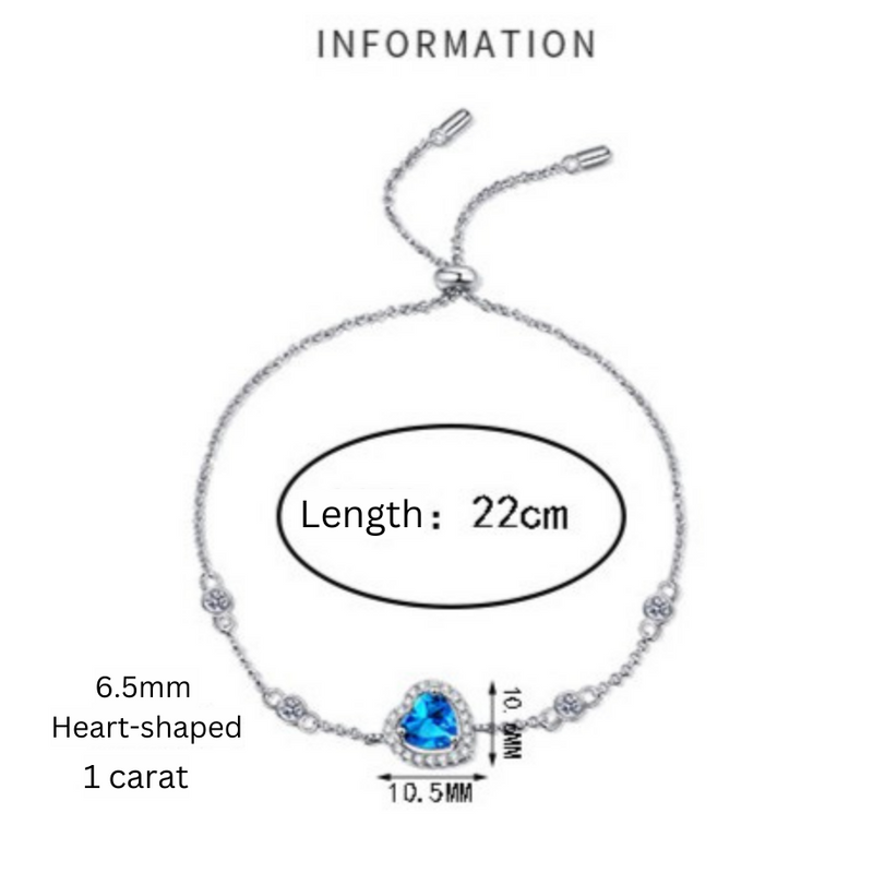 Blue/White Heart-Shaped Halo 1 Carat Moissanite Platinum Plated S925 Bracelet