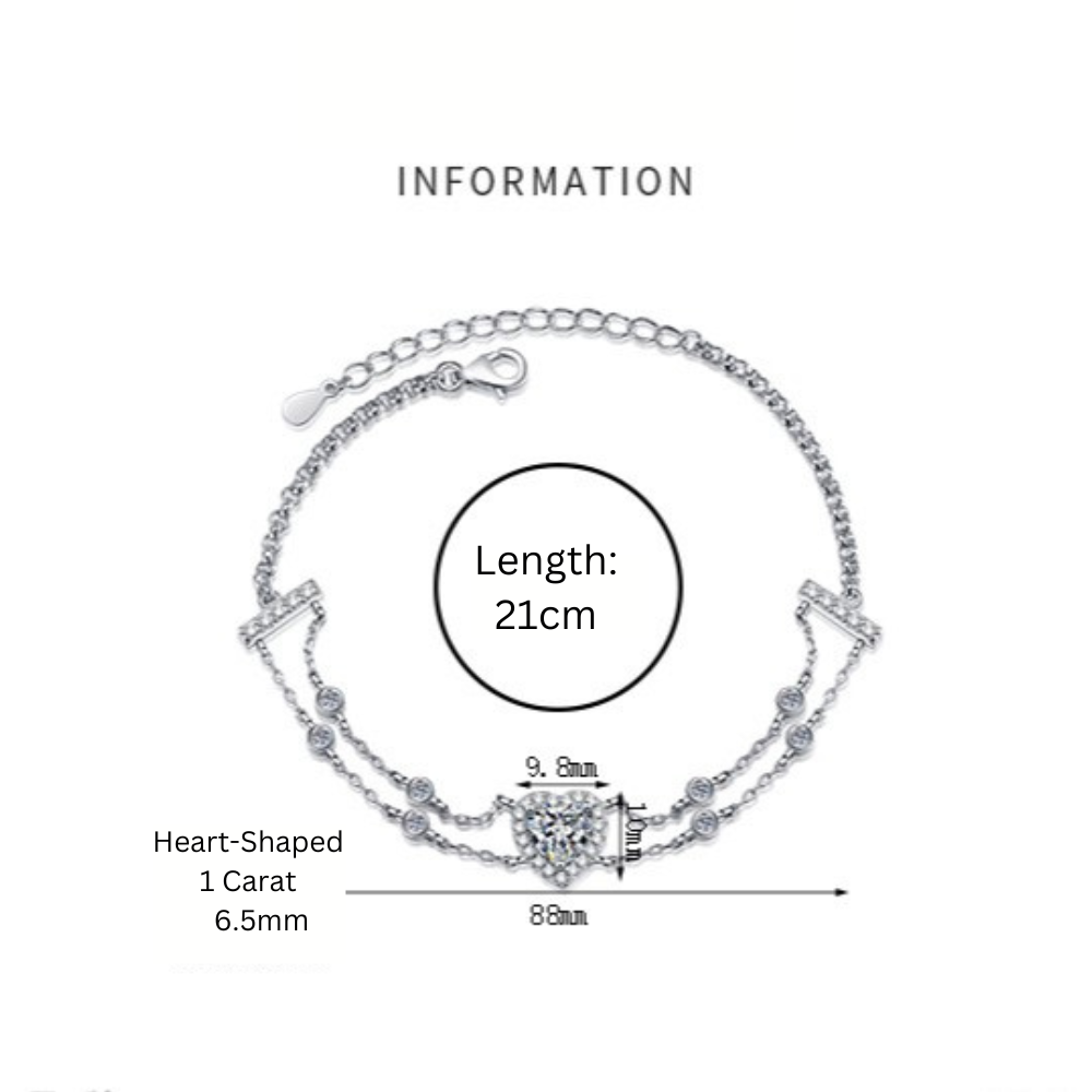 Fancy Blue/White Heart-Shaped Halo 1 Carat Moissanite Diamond S925 Bracelet