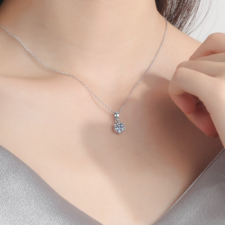 Round Cut 6-Prong Solitaire 0.5/1/2/3/5 Carat Moissanite S925 Necklace