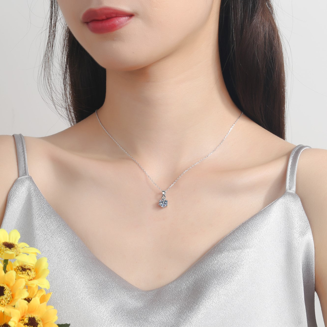 Round Cut 6-Prong Solitaire 0.5/1/2/3/5 Carat Moissanite S925 Necklace