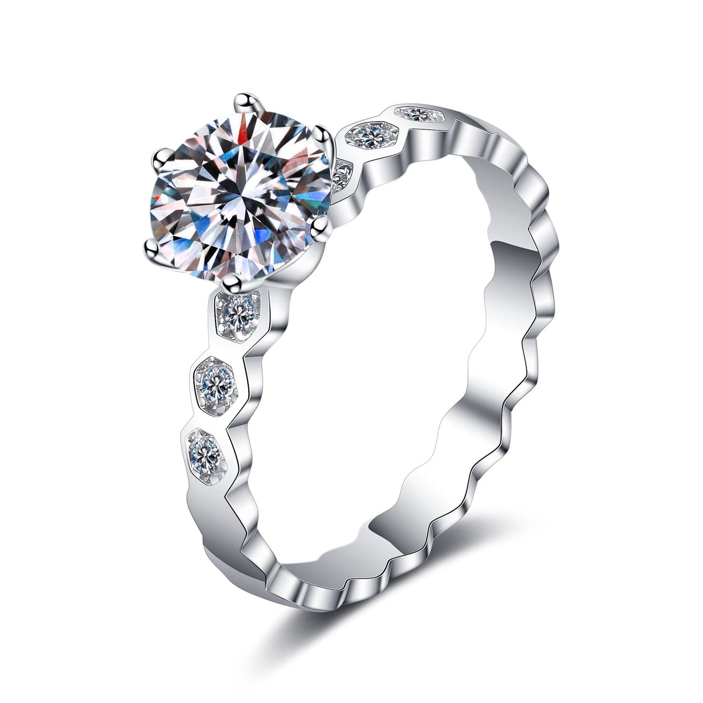 Engagement Ring, Wedding Ring, Promise Ring, Gift for Her, Gift for Girl, Girlfriend, Gift for Women, Gift for wife, Mother, Mom, Mum, Valentine’s Day, Mother’s Day, birthday, anniversary, 0.5ct, 1ct S925 Hive-Shape Shank Moissanite Diamond Ring, GRA Certificate