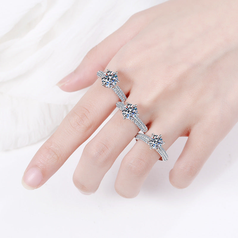 Pave T-Style Setting Round Cut Solitaire 1 /1.5/ 2 Carat Moissanite Platinum-Plated S925 Engagement Ring