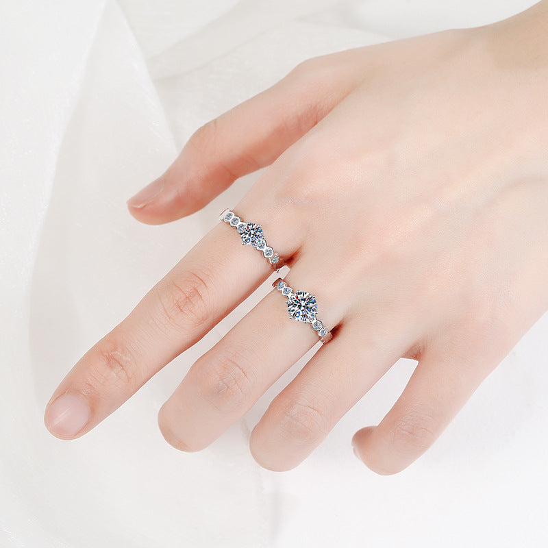 Engagement Ring, Wedding Ring, Promise Ring, Gift for Her, Gift for Girl, Girlfriend, Gift for Women, Gift for wife, Mother, Mom, Mum, Valentine’s Day, Mother’s Day, birthday, anniversary, 0.5ct, 1ct S925 Hive-Shape Shank Moissanite Diamond Ring, GRA Certificate