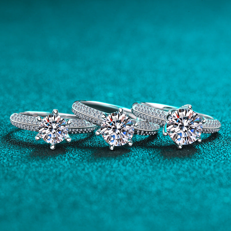 Pave T-Style Setting Round Cut Solitaire 1 /1.5/ 2 Carat Moissanite Platinum-Plated S925 Engagement Ring