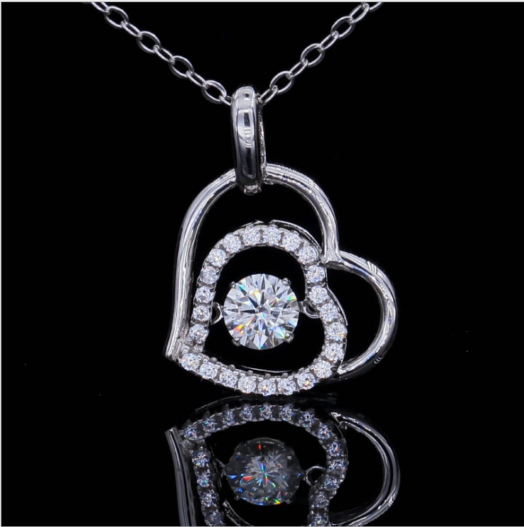 Dancing Necklace S925 0.5ct D color Moissanite, Gift for Her, Gift for Girlfriend, girl, Gift for Women, Gift for Mother, Mom, Mum, gift for wife, for lover, Birthday, Valentine’s Day, Mother’s Day, GRA Certificate, free gift box