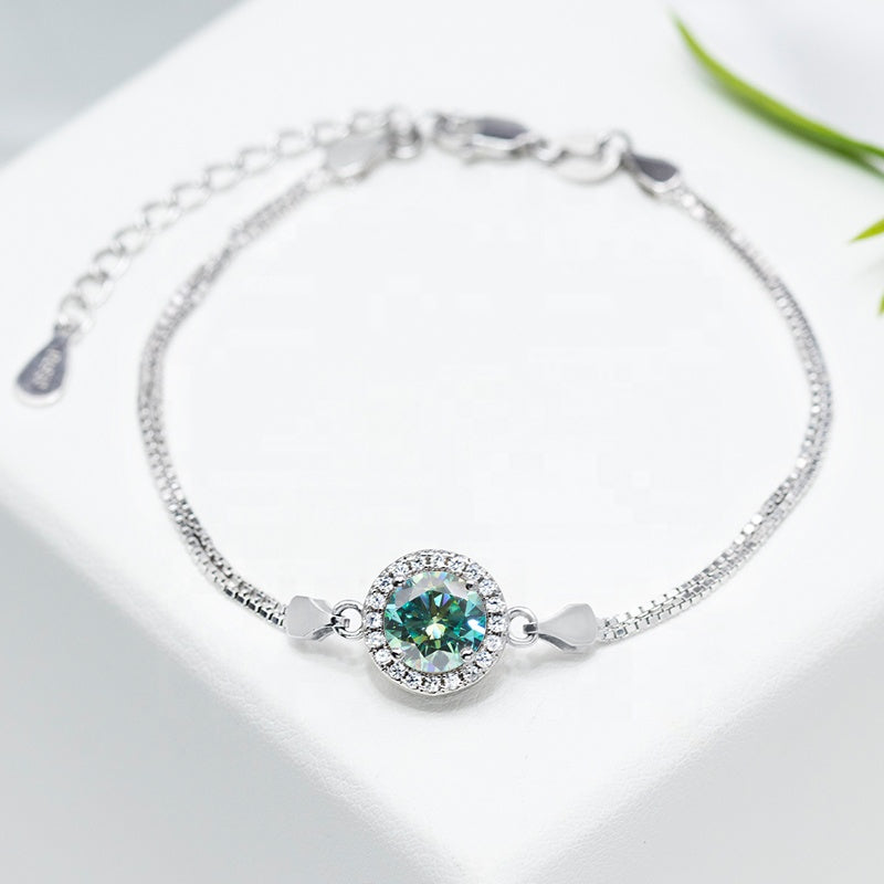 Green Moissanite 0.5ct Round Halo S925 Gold Plated VVS D Color Jewelry Set, Engagement Ring Wedding Day, Mother’s Day, Birthday, Valentine’s Day, Gift for Her, Gift for Girlfriend, girl, Gift for Women, Gift for Mother, for wife, Ring, Earrings, Bracelet, Necklace,