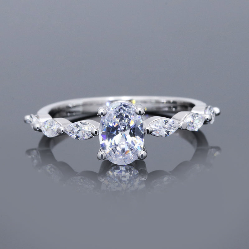 Oval Cut 1-Ct Moissanite S925 Engagement Ring with Marquise Side Stones , promise ring, wedding, gift for her, girl, girlfriend, lover, for women, mother, mom, mum, for wife, S925 Moissanite Diamond ring, Valentine’s Day, Mother’s Day, Birthday, anniversary,