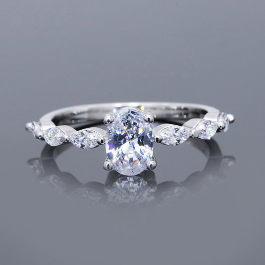 Oval Cut 1-Ct Moissanite S925 Engagement Ring with Marquise Side Stones , promise ring, wedding, gift for her, girl, girlfriend, lover, for women, mother, mom, mum, for wife, S925 Moissanite Diamond ring, Valentine’s Day, Mother’s Day, Birthday, anniversary,
