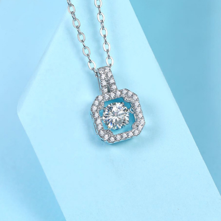 Dancing Necklace Moissanite, Gift for Her, Gift for Girlfriend, girl, Gift for Women, Gift for Mother, Mom, Mum, gift for wife, for lover, Birthday, Valentine’s Day, Mother’s Day, GRA Certificate, free gift box Square 0.5ct S925 D VVS Grade Moissanite