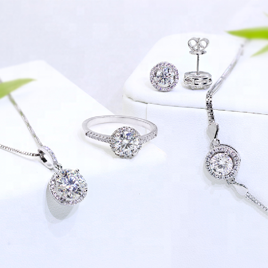 Round Halo 0.5ct Moissanite jewelry set, Wedding Day, bracelet, earrings, necklace, Engagement Ring, Wedding Ring, Promise Ring, Gift for Her, Gift for Girlfriend, girl, Gift for Women, Gift for Mother, for wife, Valentine’s Day, Mother’s Day,