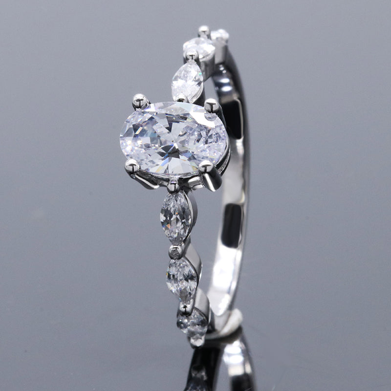 Oval Cut 1-Ct Moissanite S925 Engagement Ring with Marquise Side Stones , promise ring, wedding, gift for her, girl, girlfriend, lover, for women, mother, mom, mum, for wife, S925 Moissanite Diamond ring, Valentine’s Day, Mother’s Day, Birthday, anniversary,