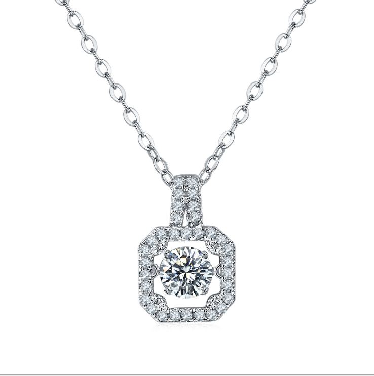 Dancing Necklace Moissanite, Gift for Her, Gift for Girlfriend, girl, Gift for Women, Gift for Mother, Mom, Mum, gift for wife, for lover, Birthday, Valentine’s Day, Mother’s Day, GRA Certificate, free gift box Square 0.5ct S925 D VVS Grade Moissanite