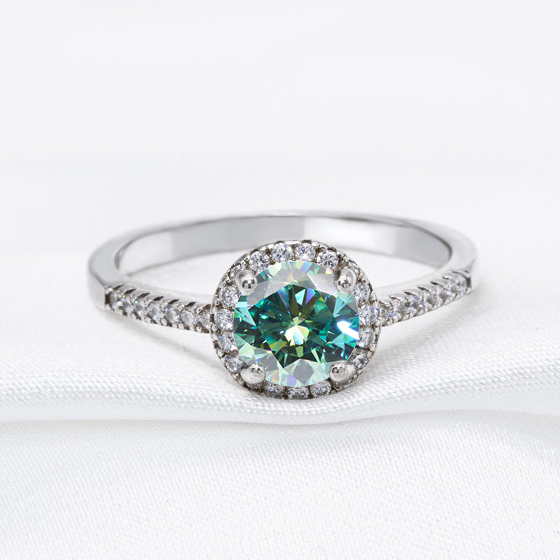 Green Moissanite 0.5ct Round Halo S925 Gold Plated VVS D Color Jewelry Set, Engagement Ring Wedding Day, Mother’s Day, Birthday, Valentine’s Day, Gift for Her, Gift for Girlfriend, girl, Gift for Women, Gift for Mother, for wife, Ring, Earrings, Bracelet, Necklace,