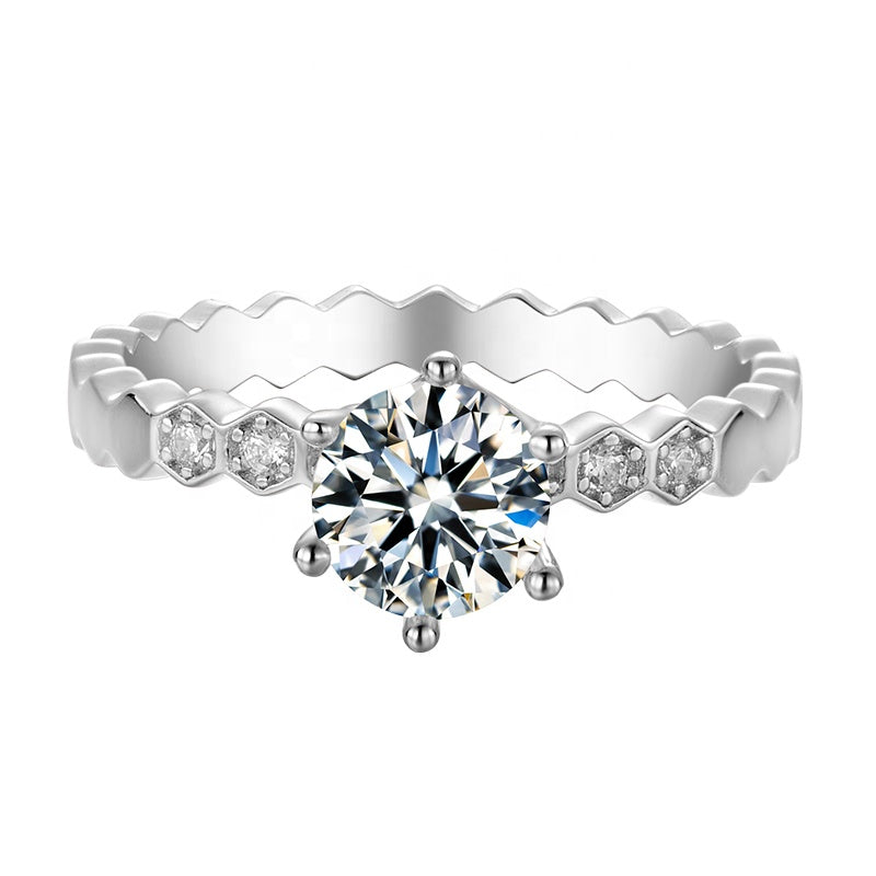 Engagement Ring, Wedding Ring, Promise Ring, Gift for Her, Gift for Girl, Girlfriend, Gift for Women, Gift for wife, Mother, Mom, Mum, Valentine’s Day, Mother’s Day, birthday, anniversary, 0.5ct, 1ct S925 Hive-Shape Shank Moissanite Diamond Ring, GRA Certificate
