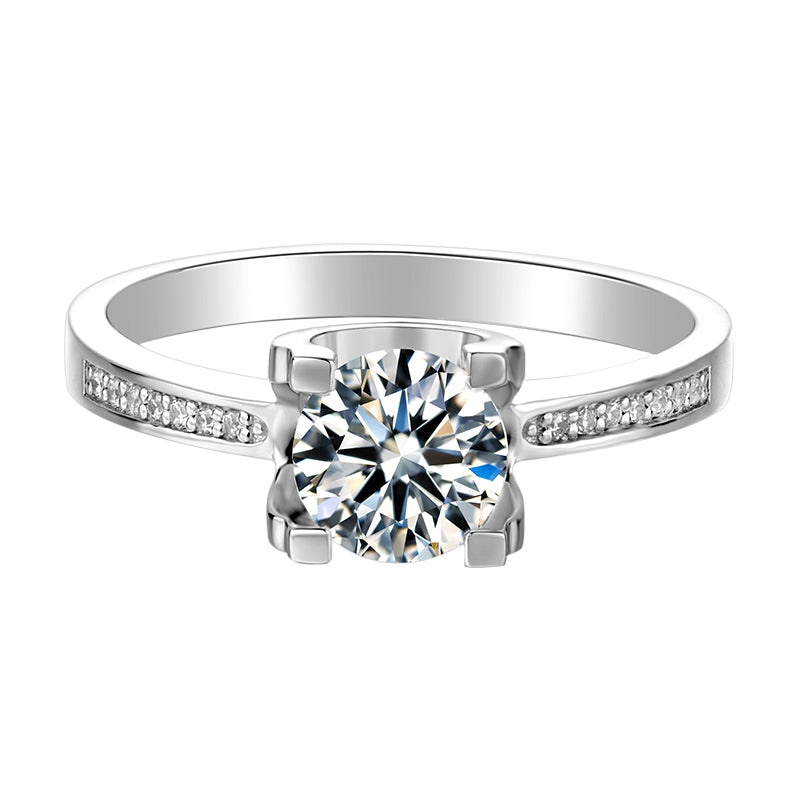 Engagement Ring, Wedding Ring, Promise Ring, Gift for Her, Gift for Girlfriend, girl, Gift for Women, Gift for Mother, Mom, Mum, Valentine’s Day, Mother’s Day, Accent Stones 1ct Moissanite Diamond Ring S925 Sterling Silver with GRA Certificate with gift box