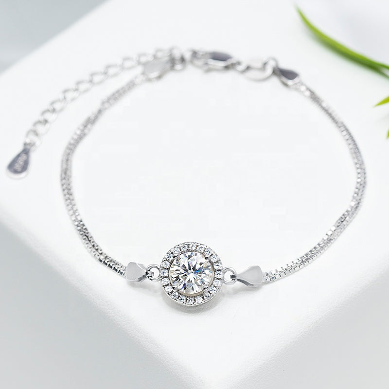 Round Halo 0.5ct Moissanite jewelry set, Wedding Day, bracelet, earrings, necklace, Engagement Ring, Wedding Ring, Promise Ring, Gift for Her, Gift for Girlfriend, girl, Gift for Women, Gift for Mother, for wife, Valentine’s Day, Mother’s Day,