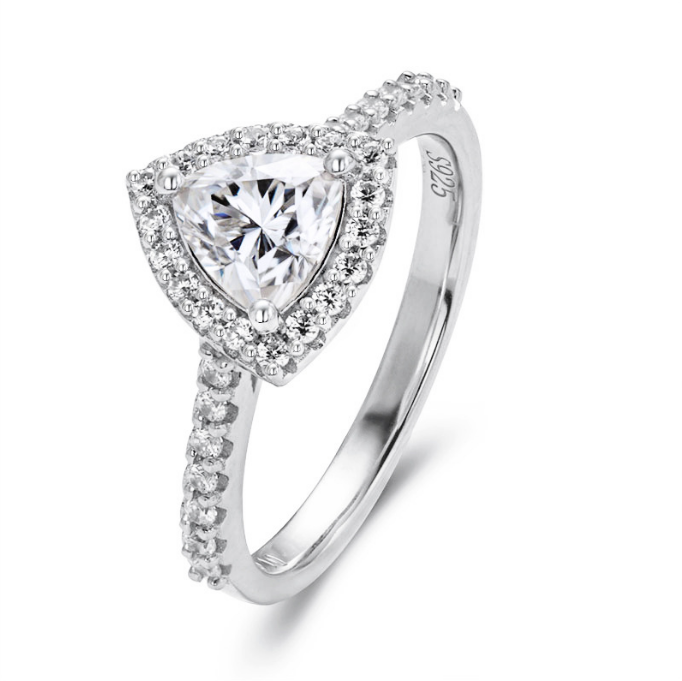 Trillion Cut Halo ring, engagement ring, promise ring, wedding, gift for her, girl, girlfriend, for women, mother, mom, mum, for wife, 1ct S925 Moissanite Diamond ring, Valentine’s Day, Mother’s Day, Birthday, anniversary