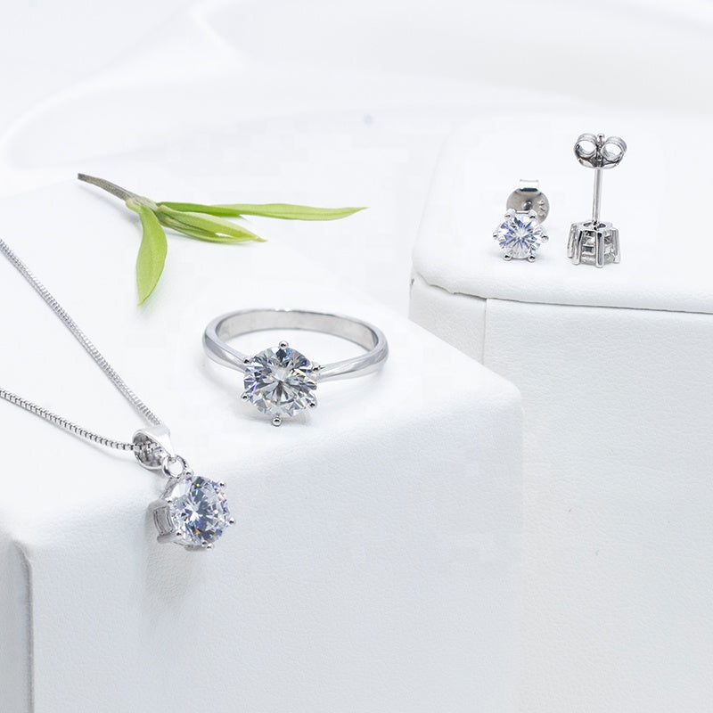 Round Solitaire Engagement Ring 0.5ct S925 White Gold Plated VVS White D Color Moissanite, Wedding Day, Gift for Her, Gift for Girlfriend, girl, Gift for Women, Gift for Mother, for wife, Valentine’s Day, Mother’s Day, Birthday, Jewelry Set, Necklace, Bracelet,