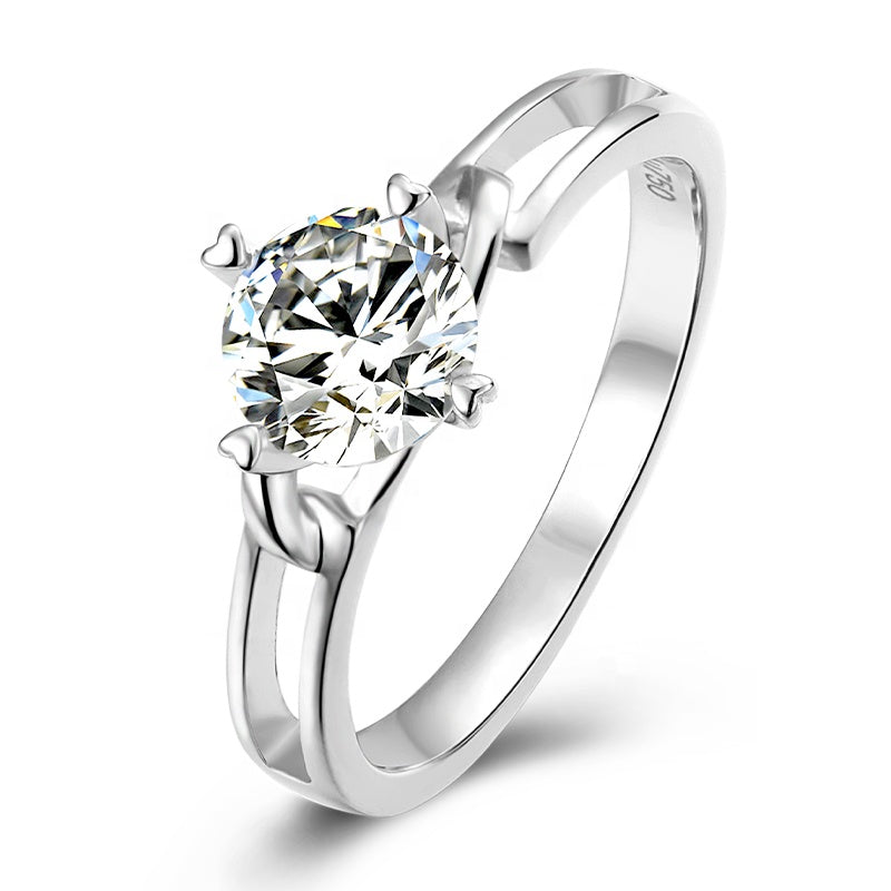 Engagement Ring, Wedding Ring, Promise Ring, Gift for Her, Gift for Girlfriend, girl, Gift for Women, Gift for Mother, Mom, Mum, Valentine’s Day, Mother’s Day, S925 Braided Shank 1ct Moissanite Diamond Ring in 4 Heart-Shape Prongs Sterling Silver with GRA Certificate with gift box