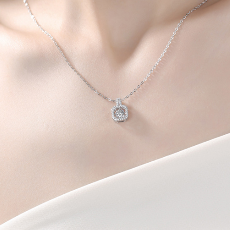 Dancing Necklace Moissanite, Gift for Her, Gift for Girlfriend, girl, Gift for Women, Gift for Mother, Mom, Mum, gift for wife, for lover, Birthday, Valentine’s Day, Mother’s Day, GRA Certificate, free gift box Square 0.5ct S925 D VVS Grade Moissanite