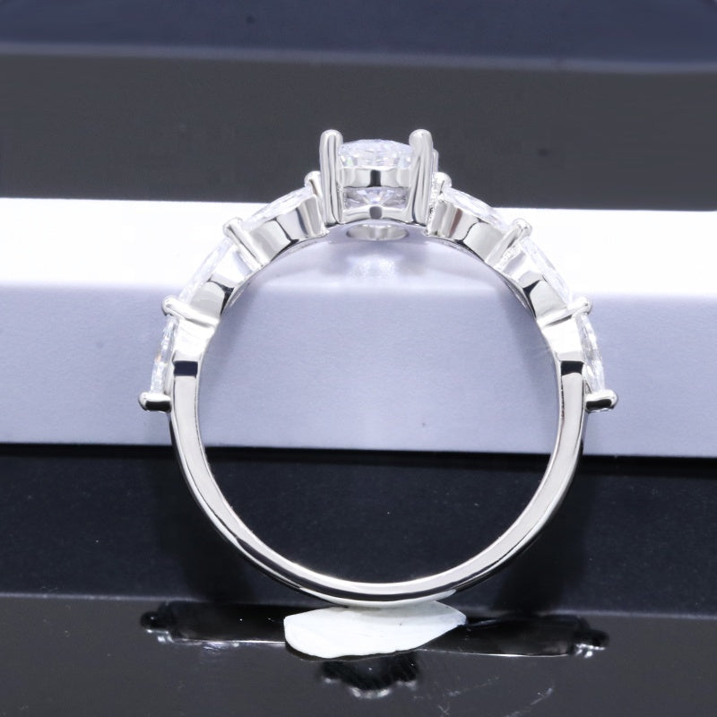 Oval Cut 1-Ct Moissanite S925 Engagement Ring with Marquise Side Stones , promise ring, wedding, gift for her, girl, girlfriend, lover, for women, mother, mom, mum, for wife, S925 Moissanite Diamond ring, Valentine’s Day, Mother’s Day, Birthday, anniversary,