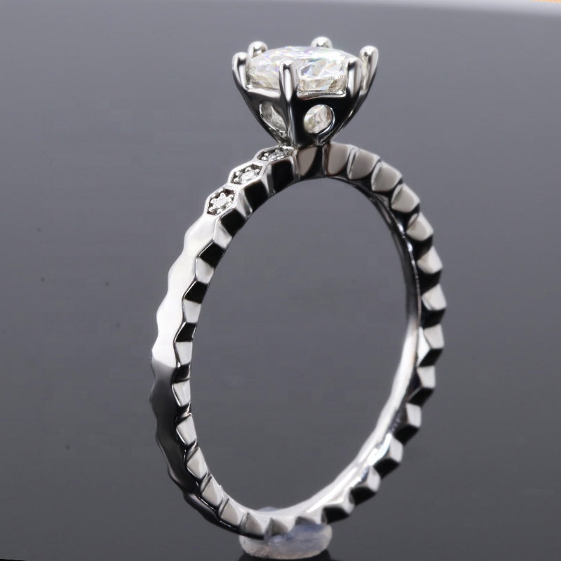 Engagement Ring, Wedding Ring, Promise Ring, Gift for Her, Gift for Girl, Girlfriend, Gift for Women, Gift for wife, Mother, Mom, Mum, Valentine’s Day, Mother’s Day, birthday, anniversary, 0.5ct, 1ct S925 Hive-Shape Shank Moissanite Diamond Ring, GRA Certificate