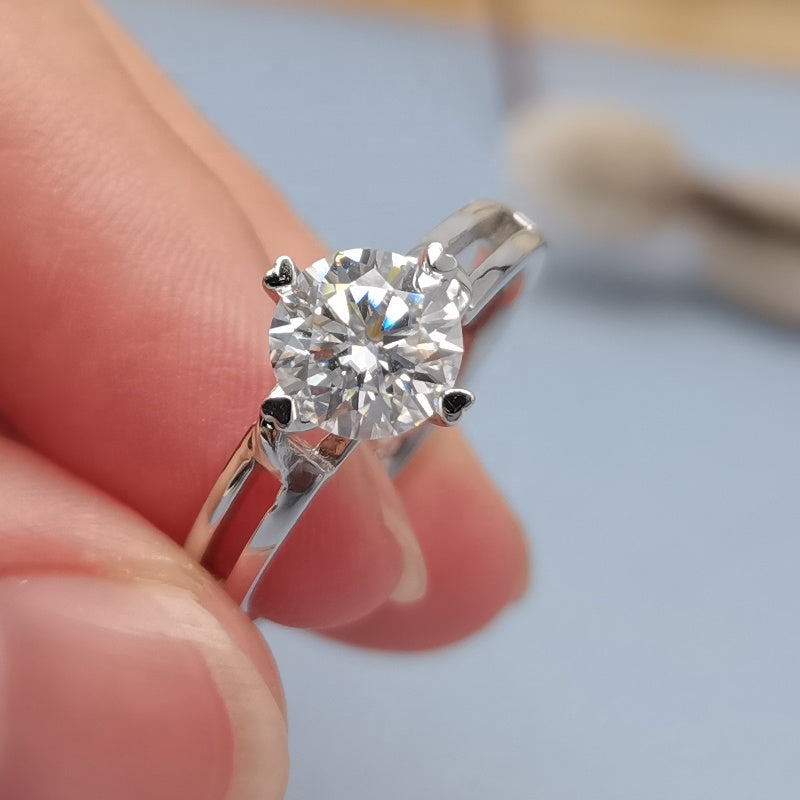 Engagement Ring, Wedding Ring, Promise Ring, Gift for Her, Gift for Girlfriend, girl, Gift for Women, Gift for Mother, Mom, Mum, Valentine’s Day, Mother’s Day, S925 Braided Shank 1ct Moissanite Diamond Ring in 4 Heart-Shape Prongs Sterling Silver with GRA Certificate with gift box