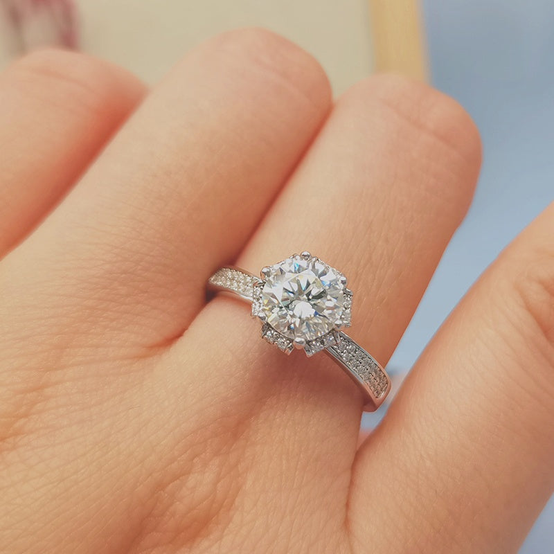 Flower Ring, engagement ring, promise ring, wedding, gift for her, girl, girlfriend, for women, mother, mom, mum, for wife, flower shaped floral 1ct S925 Moissanite Diamond ring on pave band, Valentine’s Day, Mother’s Day, Birthday, anniversary