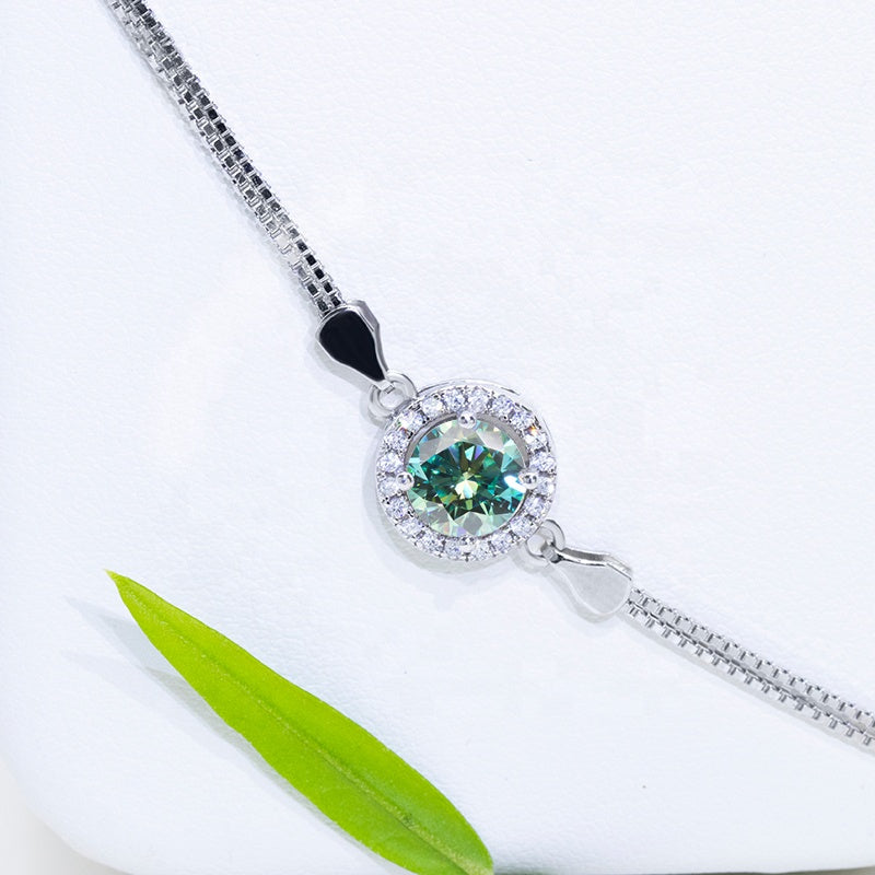 Green Moissanite 0.5ct Round Halo S925 Gold Plated VVS D Color Jewelry Set, Engagement Ring Wedding Day, Mother’s Day, Birthday, Valentine’s Day, Gift for Her, Gift for Girlfriend, girl, Gift for Women, Gift for Mother, for wife, Ring, Earrings, Bracelet, Necklace,