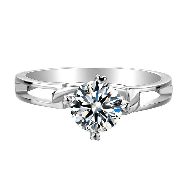 Engagement Ring, Wedding Ring, Promise Ring, Gift for Her, Gift for Girlfriend, girl, Gift for Women, Gift for Mother, Mom, Mum, Valentine’s Day, Mother’s Day, S925 Braided Shank 1ct Moissanite Diamond Ring in 4 Heart-Shape Prongs Sterling Silver with GRA Certificate with gift box