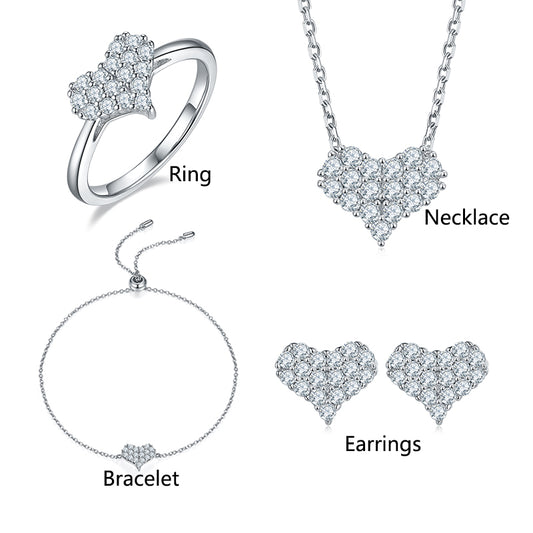 Heart-Shaped Jewelry Set, Ring, Earrings, Necklace, Bracelet, Engagement Ring, heart, heart shape,  Promise Ring, Gift for Her, Gift for Girlfriend, girl, gift for lover, wife, Gift for Women, Gift for Mother, Mom, Mum, Valentine’s Day, Mother’s Day, Birthday, anniversary, graduation day, Cluster ring, Moissanite Diamond Ring S925 Sterling Silver, GRA Certificate, gift box