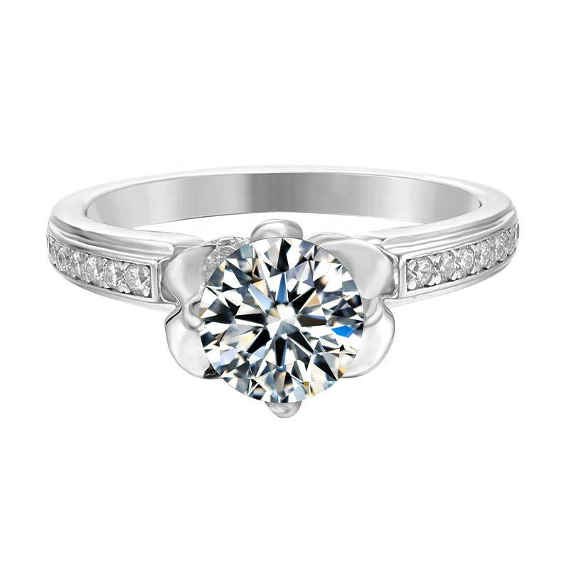 Flower Ring, engagement ring, promise ring, wedding, gift for her, girl, girlfriend, for women, mother, mom, mum, for wife, flower shaped floral 1ct S925 Moissanite Diamond ring on pave band, Valentine’s Day, Mother’s Day, Birthday, anniversary