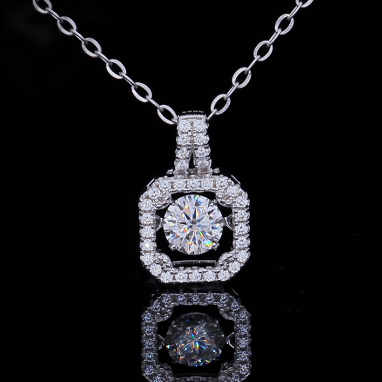 Dancing Necklace Moissanite, Gift for Her, Gift for Girlfriend, girl, Gift for Women, Gift for Mother, Mom, Mum, gift for wife, for lover, Birthday, Valentine’s Day, Mother’s Day, GRA Certificate, free gift box Square 0.5ct S925 D VVS Grade Moissanite