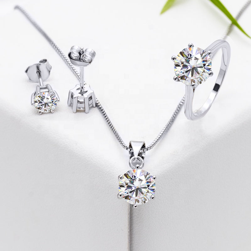 Round Solitaire Engagement Ring 0.5ct S925 White Gold Plated VVS White D Color Moissanite, Wedding Day, Gift for Her, Gift for Girlfriend, girl, Gift for Women, Gift for Mother, for wife, Valentine’s Day, Mother’s Day, Birthday, Jewelry Set, Necklace, Bracelet,