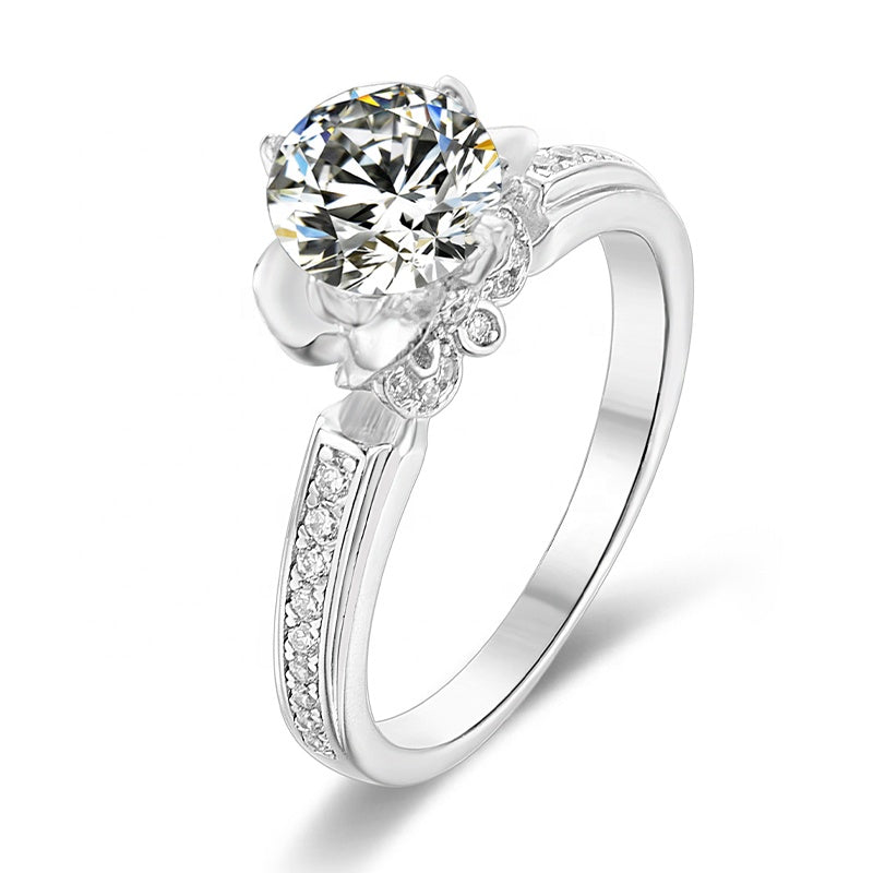 Flower Ring, engagement ring, promise ring, wedding, gift for her, girl, girlfriend, for women, mother, mom, mum, for wife, flower shaped floral 1ct S925 Moissanite Diamond ring on pave band, Valentine’s Day, Mother’s Day, Birthday, anniversary