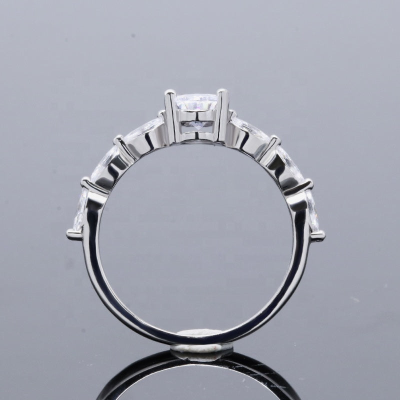 Oval Cut 1-Ct Moissanite S925 Engagement Ring with Marquise Side Stones , promise ring, wedding, gift for her, girl, girlfriend, lover, for women, mother, mom, mum, for wife, S925 Moissanite Diamond ring, Valentine’s Day, Mother’s Day, Birthday, anniversary,