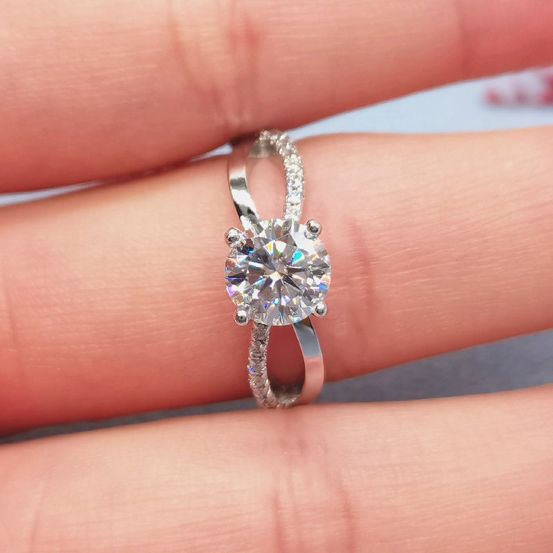 Engagement Ring, Wedding Ring, Promise Ring, Gift for Her, Gift for Girlfriend, girl, Gift for Women, Gift for Mother, Mom, Mum, Valentine’s Day, Mother’s Day, Infinity Solitaire 1ct Moissanite Diamond Ring S925 Sterling Silver with GRA Certificate with gift box