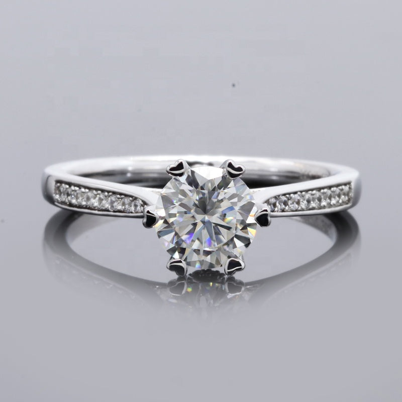 Engagement Ring, Wedding Ring, Promise Ring, Gift for Her, Gift for Girlfriend, girl, Gift for Women, Gift for Mother, Mom, Mum, Valentine’s Day, Mother’s Day, Sparkling Head & Shoulders 1ct Moissanite Diamond Ring S925 Sterling Silver with GRA Certificate with gift box