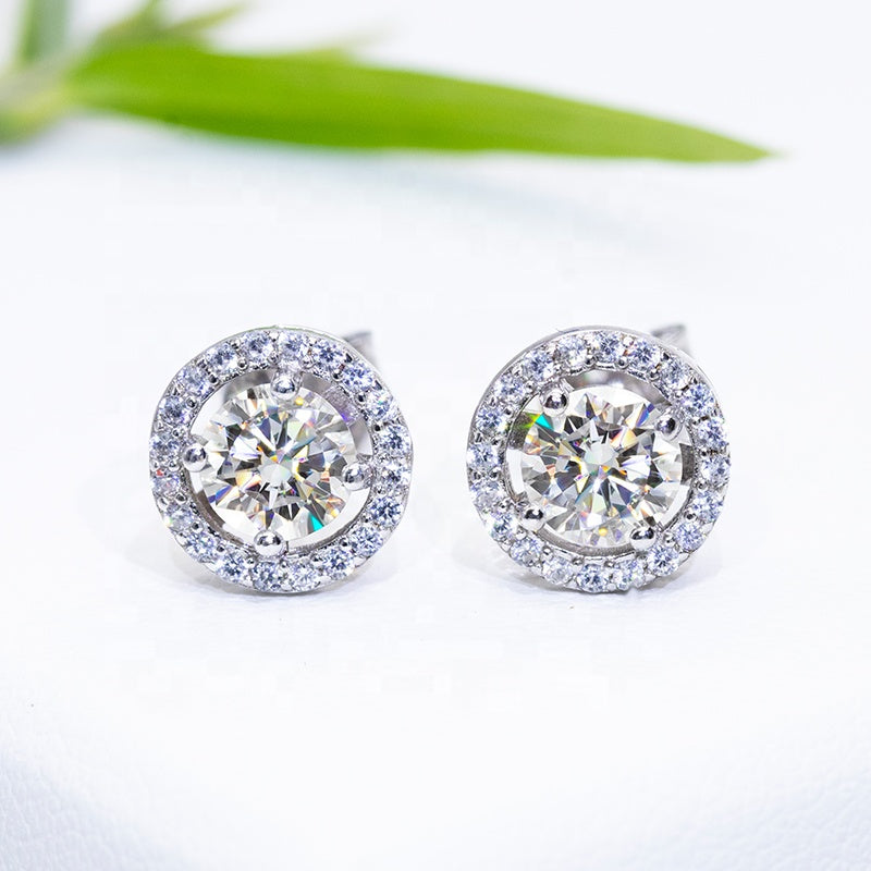 Round Halo 0.5ct Moissanite jewelry set, Wedding Day, bracelet, earrings, necklace, Engagement Ring, Wedding Ring, Promise Ring, Gift for Her, Gift for Girlfriend, girl, Gift for Women, Gift for Mother, for wife, Valentine’s Day, Mother’s Day,