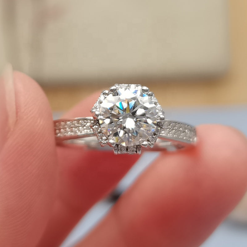 Flower Ring, engagement ring, promise ring, wedding, gift for her, girl, girlfriend, for women, mother, mom, mum, for wife, flower shaped floral 1ct S925 Moissanite Diamond ring on pave band, Valentine’s Day, Mother’s Day, Birthday, anniversary