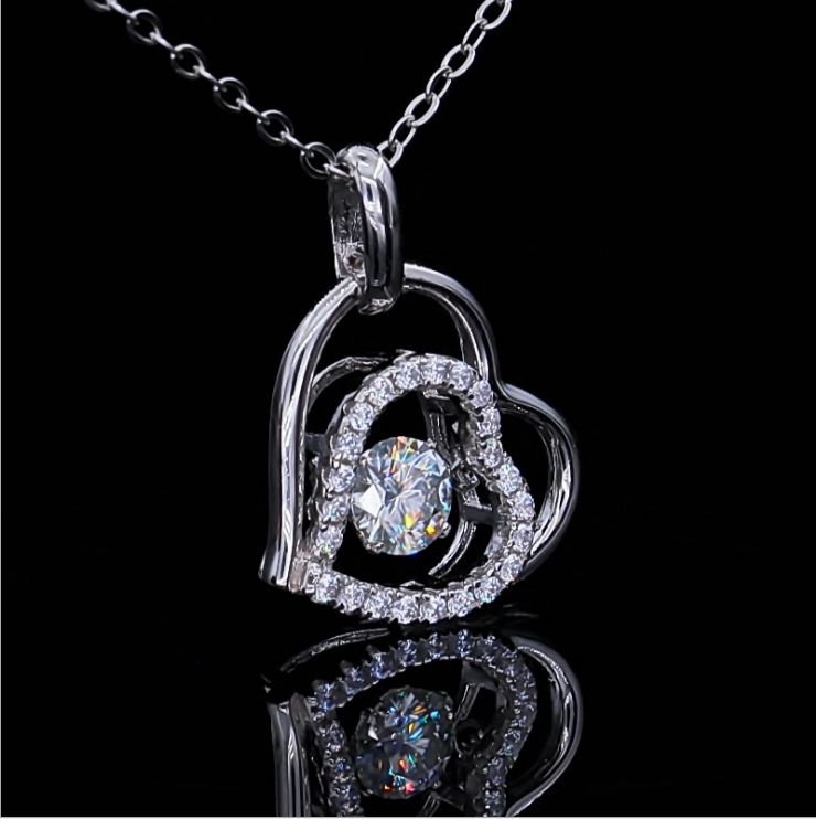 Dancing Necklace S925 0.5ct D color Moissanite, Gift for Her, Gift for Girlfriend, girl, Gift for Women, Gift for Mother, Mom, Mum, gift for wife, for lover, Birthday, Valentine’s Day, Mother’s Day, GRA Certificate, free gift box